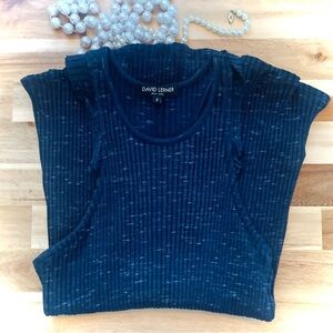 DAVID LERNER | S | Bridgette Heavy Rib Knit Navy High Neck Ruffle Tank Top